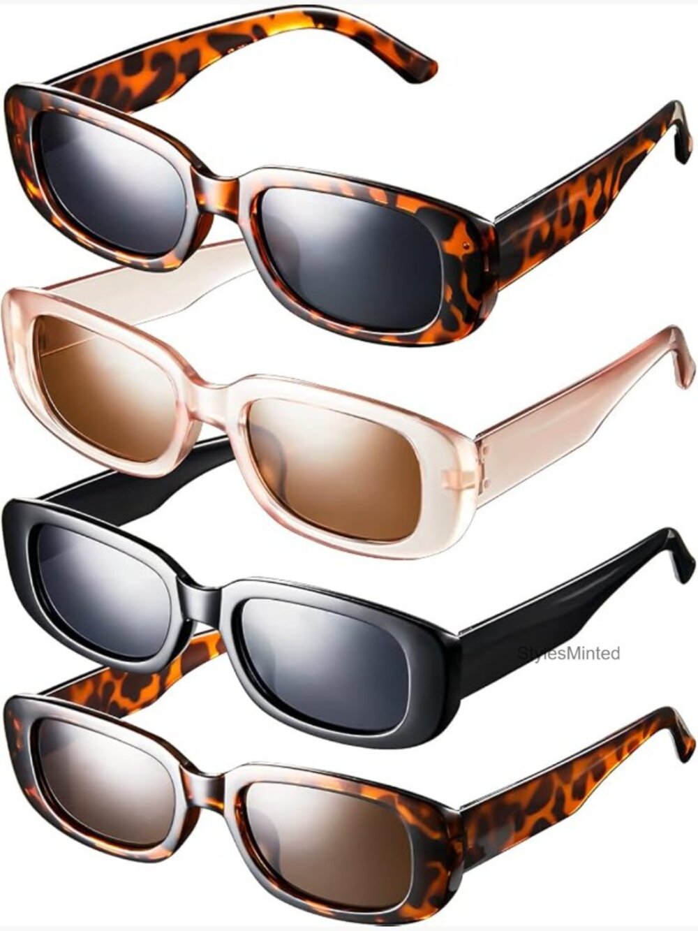 4 Pk Retro Chunky Square Sunglasses Y2K Vintage 90s Glasses Unisex